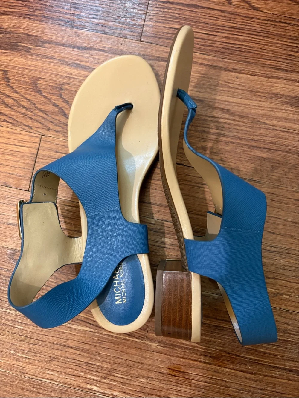 Michael Kors Blue London Leather Slingback Block Heel Sandals NWOT